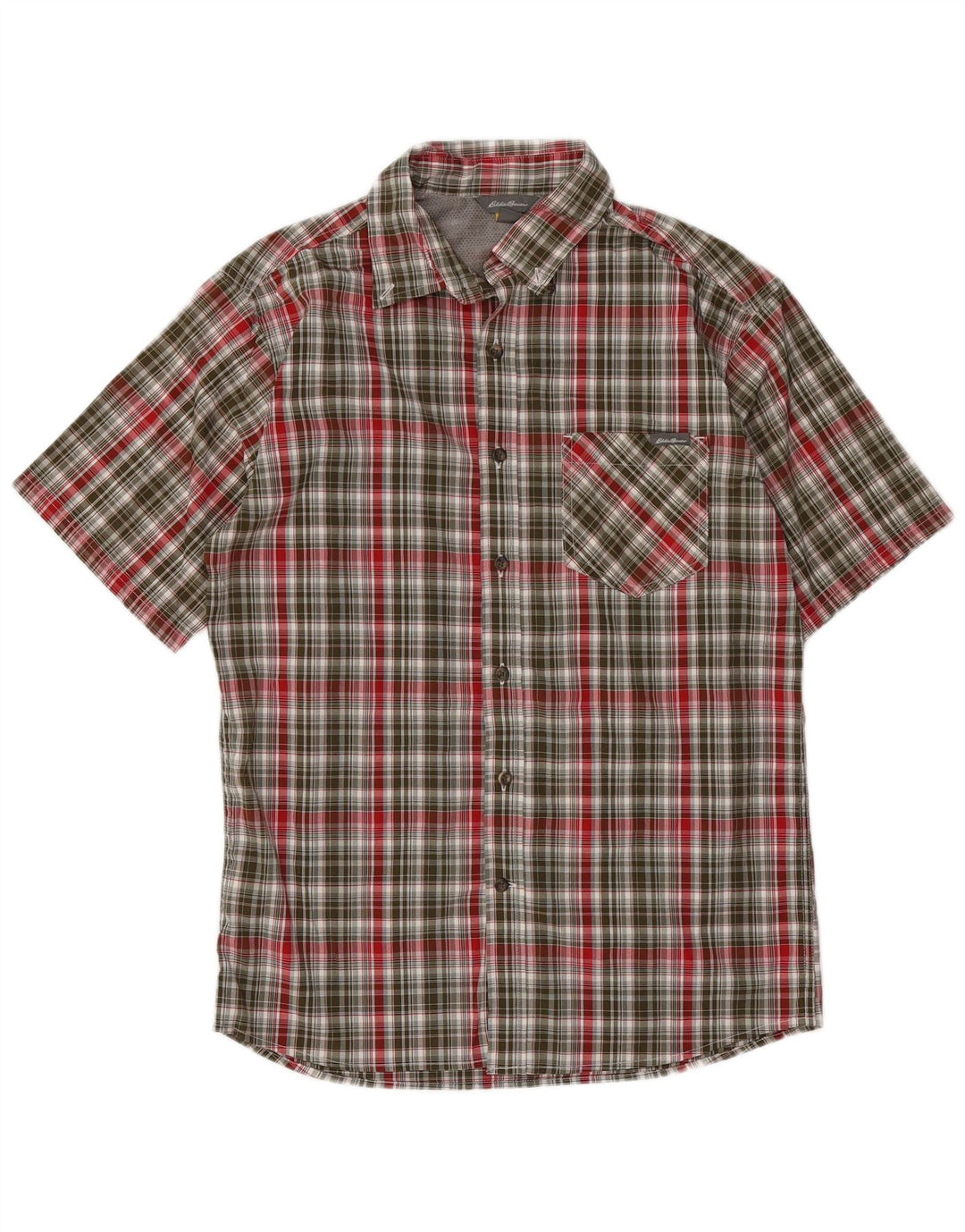 EDDIE BAUER Camisa masculina de manga curta, poliéster xadrez médio cáqui
