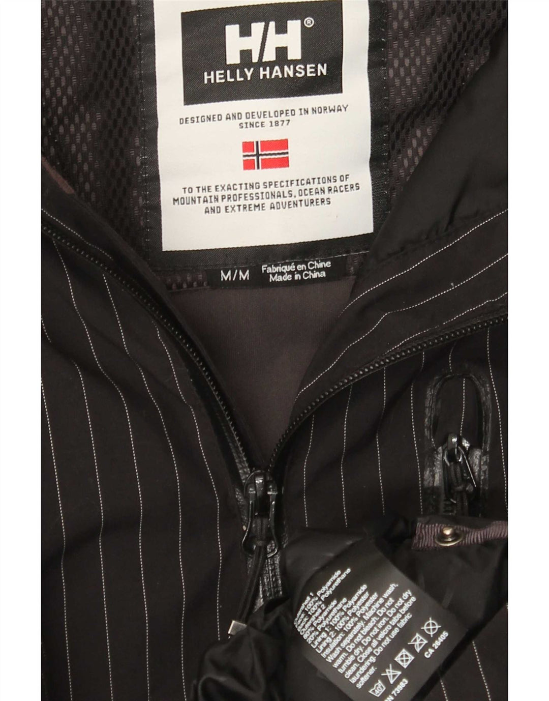 Jaqueta de chuva masculina Helly Hansen com capuz gráfico Reino Unido 38 médio preto listrado