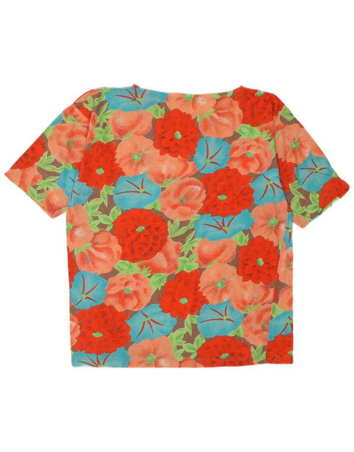 Camiseta feminina vintage com estampa gráfica UK 14 média floral multicolorida