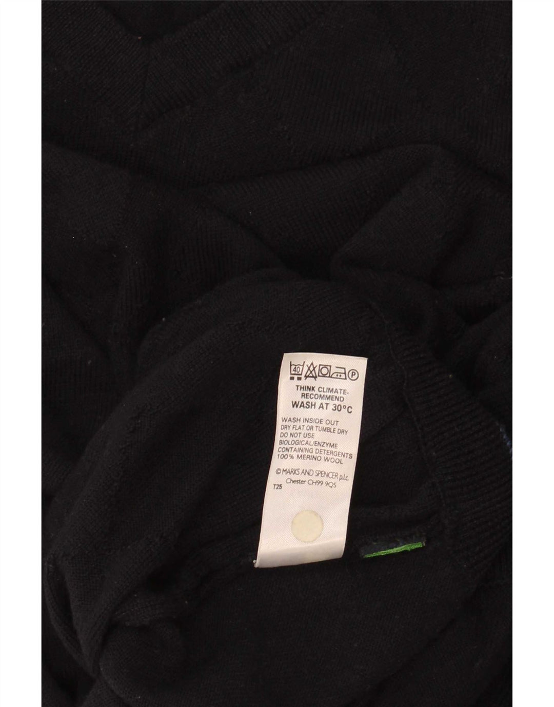 Suéter masculino Marks & Spencer com decote em V grande lã merino azul marinho