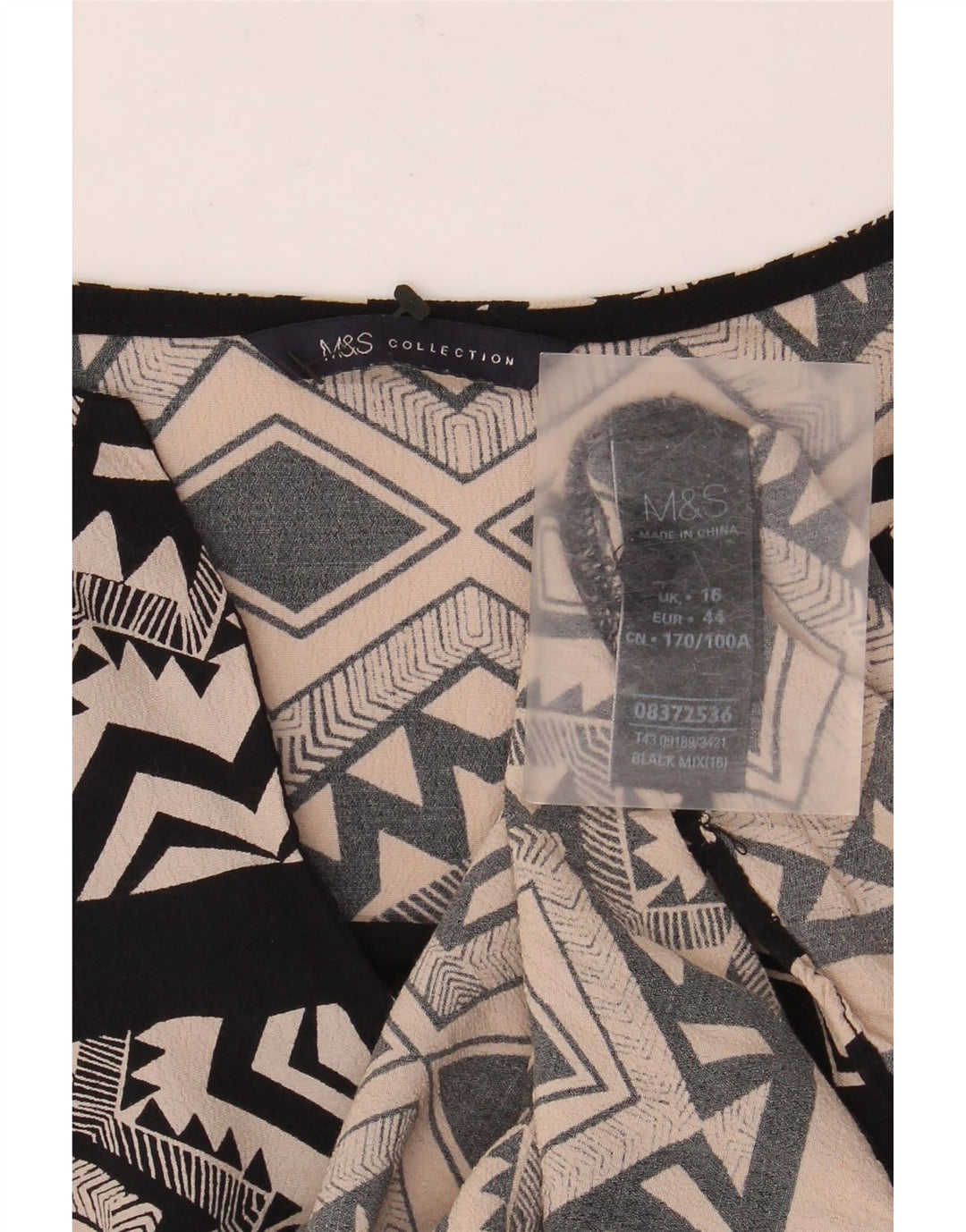 Blusa feminina Marks & Spencer UK 16 grande viscose geométrica preta