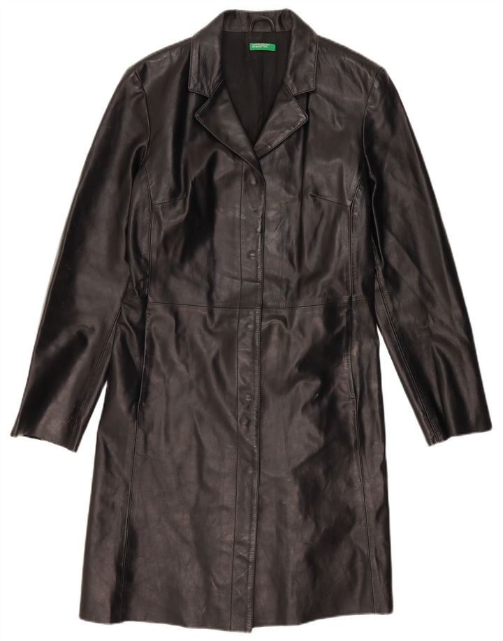 Casaco de couro feminino BENETTON IT 46 grande couro preto