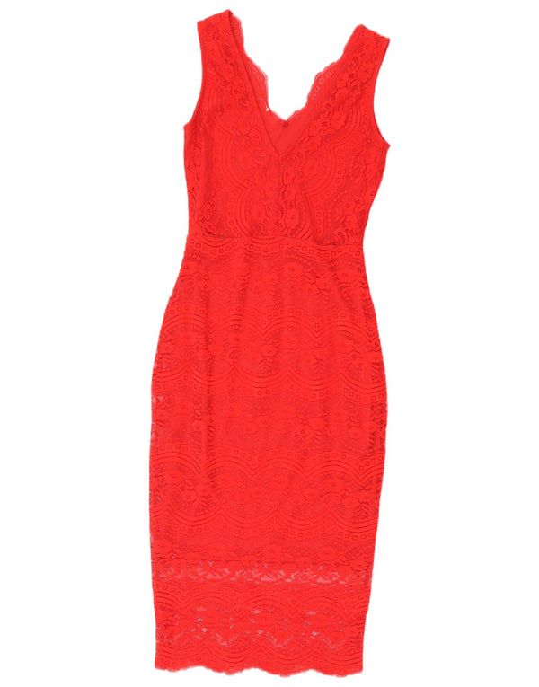 Vestido feminino Oasis sem mangas com renda e bodycon UK 4 XS vermelho poliamida