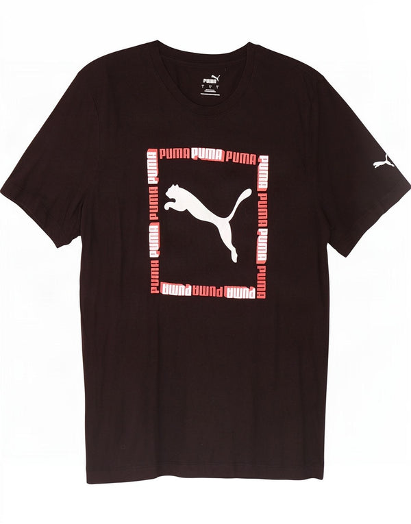 Puma Mens Graphic T-Shirt Top Grande Algodão Preto