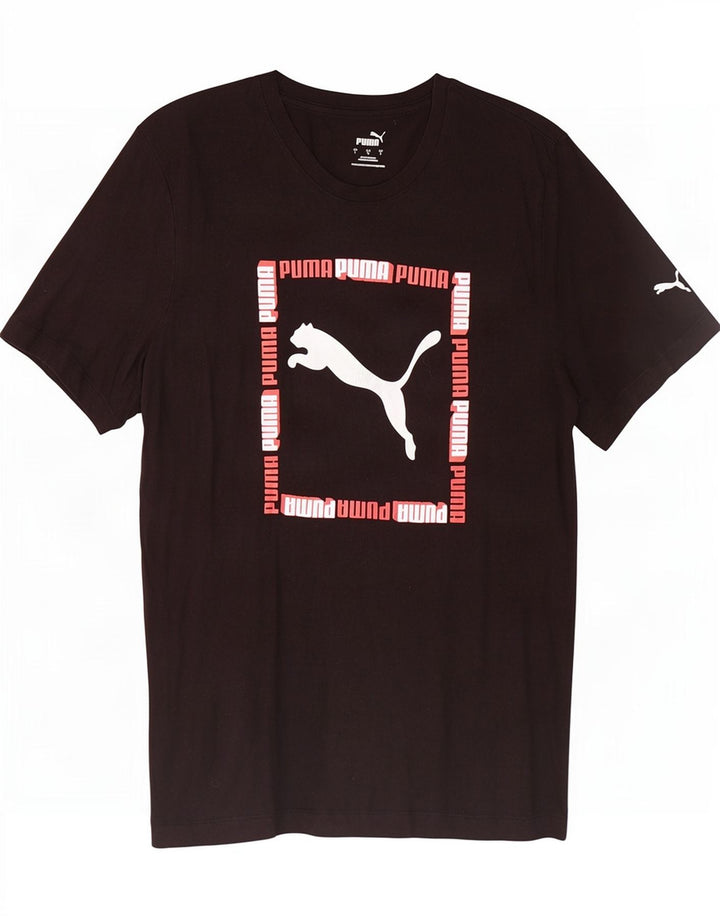 Puma Mens Graphic T-Shirt Top Grande Algodão Preto