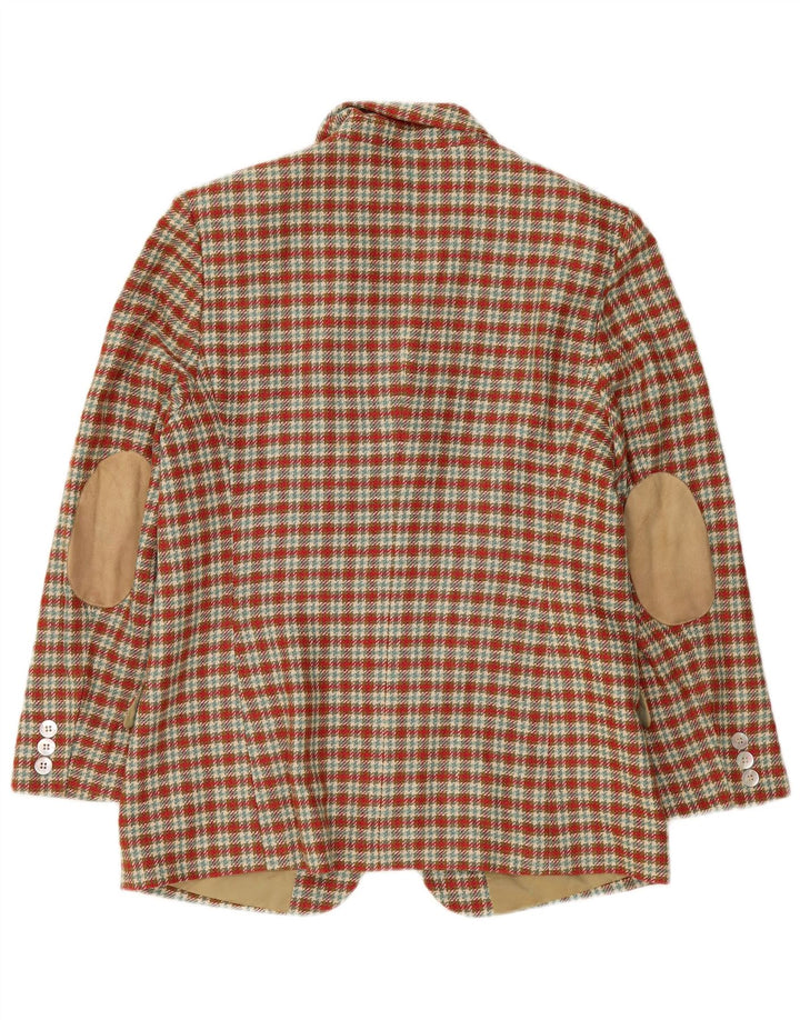 Jaqueta blazer feminina country com 3 botões Reino Unido 14 xadrez vermelho grande