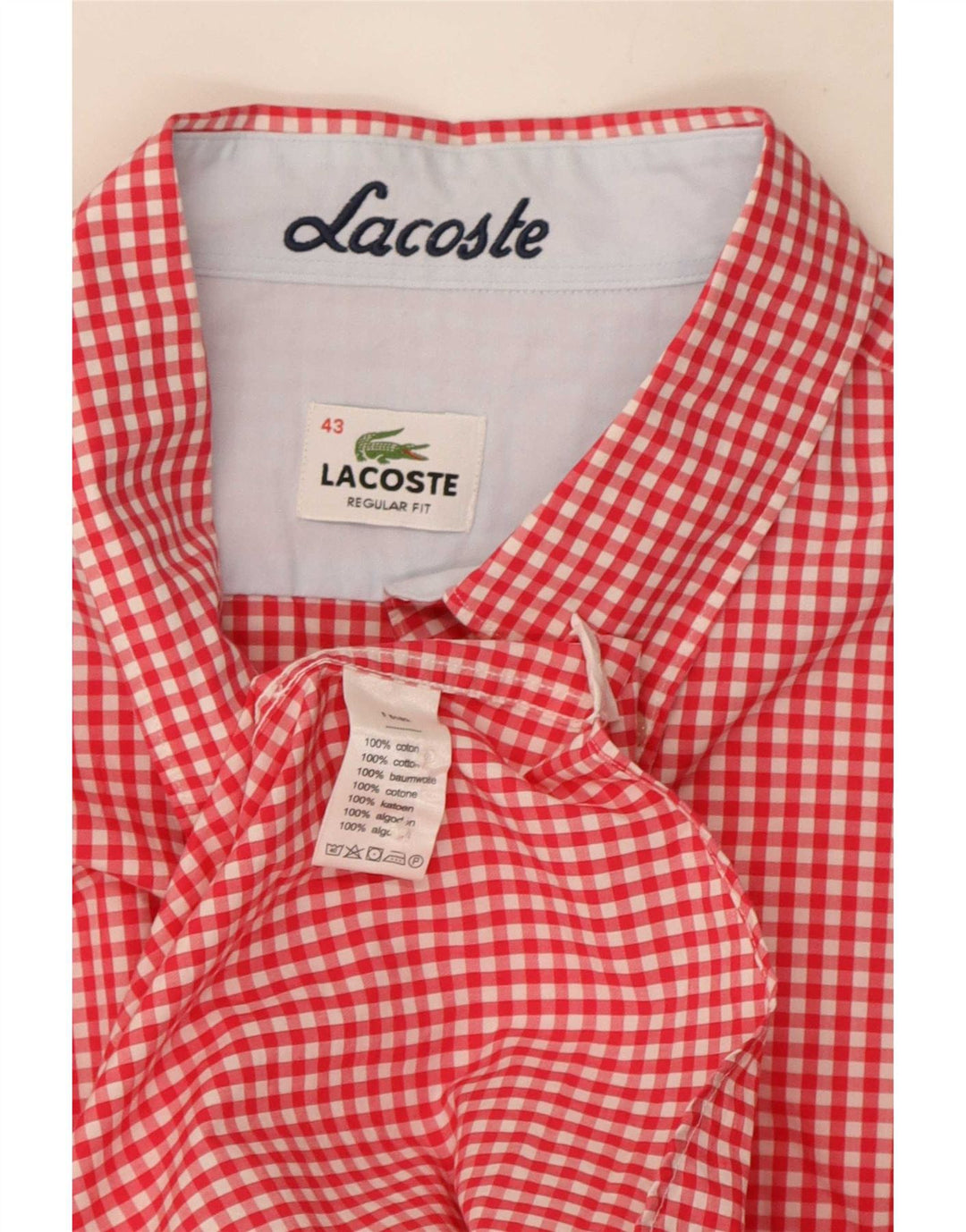 Camisa masculina Lacoste Regular Fit tamanho 43 grande algodão vermelho guingão