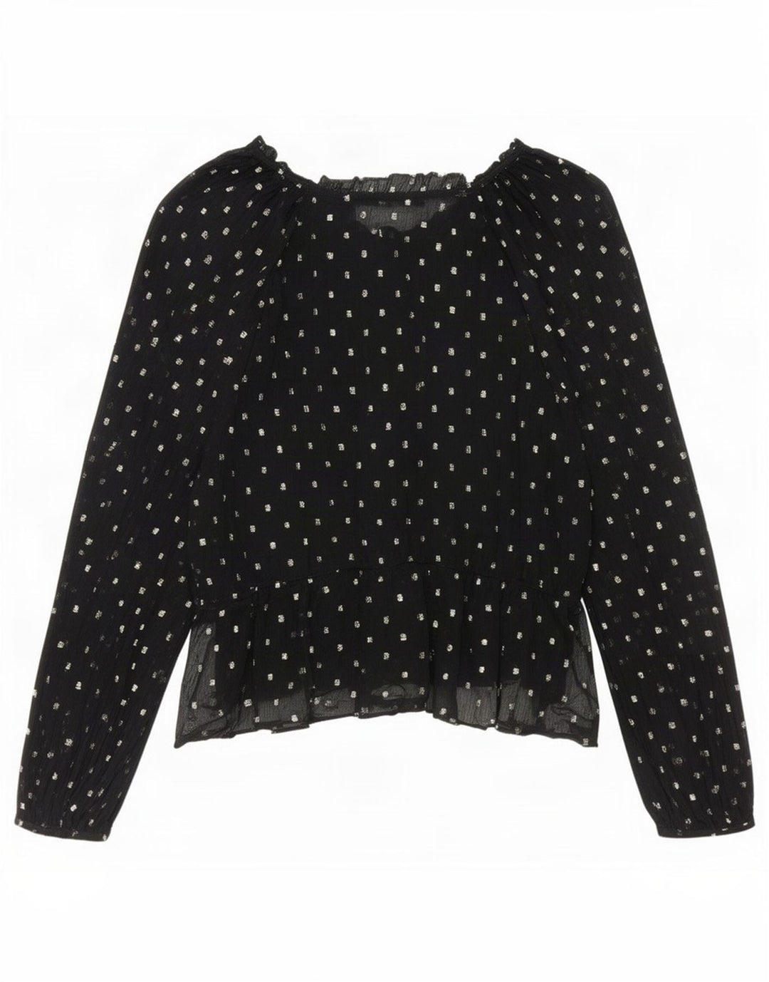 Blusa feminina de manga comprida Zara UK 14 poliéster manchado preto médio