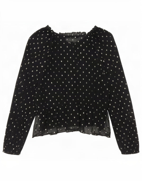 Blusa feminina de manga comprida Zara UK 14 poliéster manchado preto médio