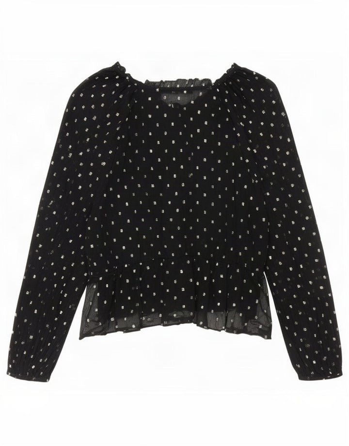 Blusa feminina de manga comprida Zara UK 14 poliéster manchado preto médio