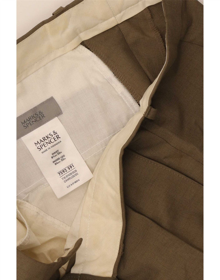 Calça Chino Masculina Marks & Spencer W32 L33 Poliéster Cáqui