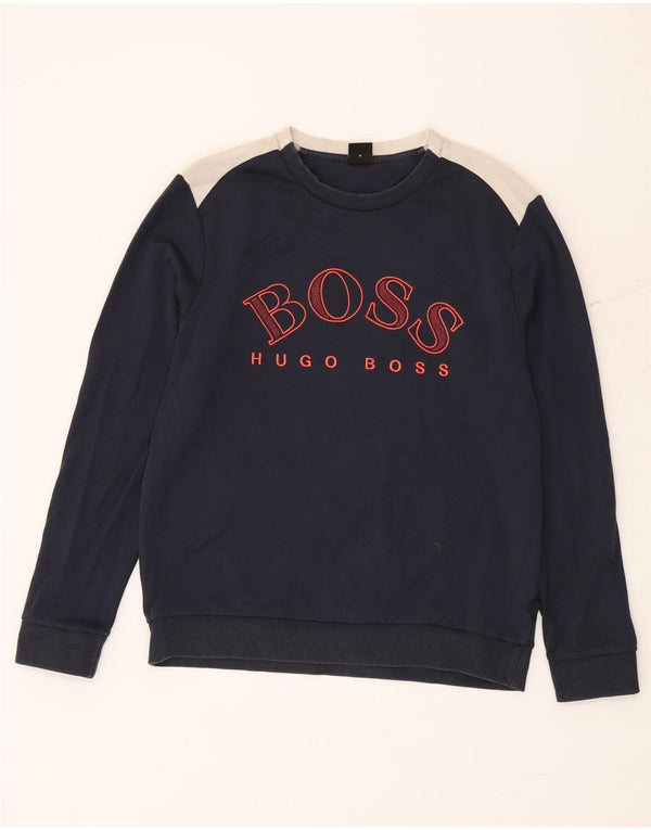 Hugo Boss moletom gráfico feminino jumper UK 18 XL azul marinho colorblock