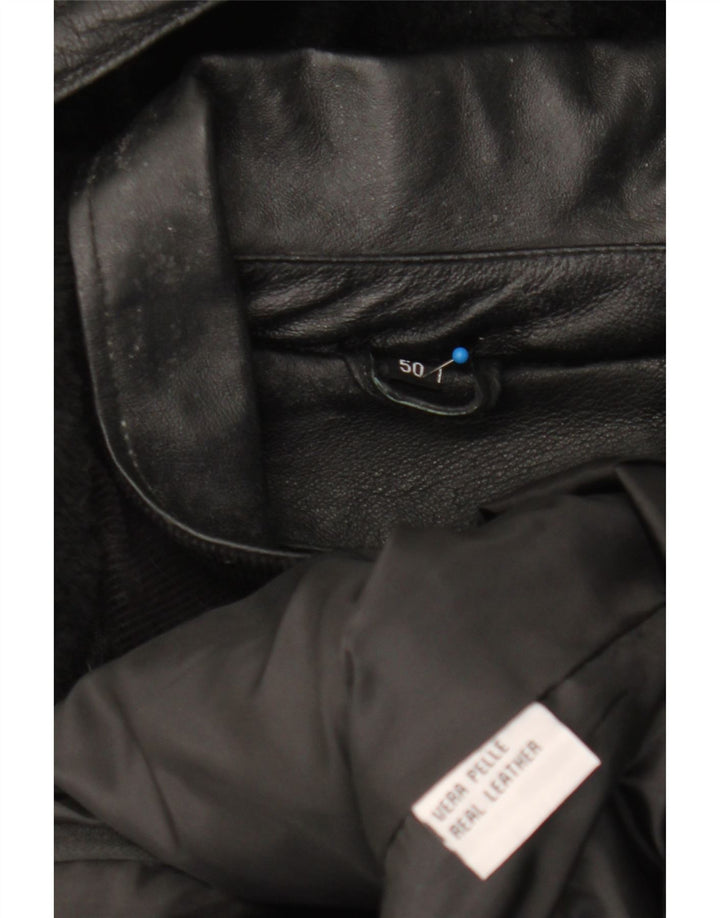 Jaqueta de couro masculina vintage com capuz IT 50 grande couro preto