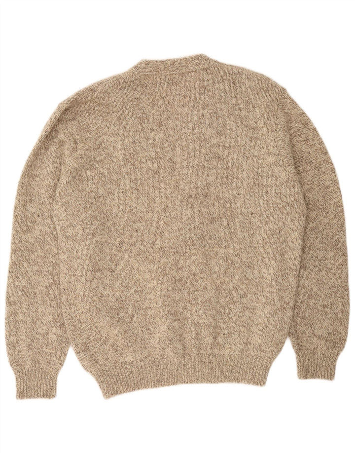 Suéter cardigã masculino LLBean grande lã manchada bege
