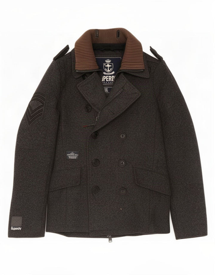 Casaco masculino Superdry Pea Coat UK 38 lã cinza médio