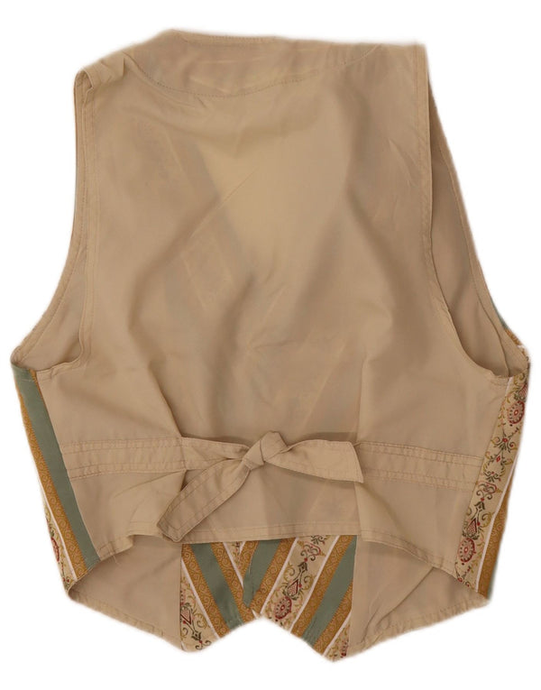 Colete feminino VINTAGE Reino Unido 10 pequeno bege Fair Isle algodão