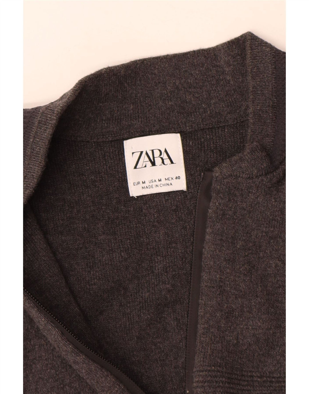 Zara Suéter masculino com zíper completo e algodão cinza médio