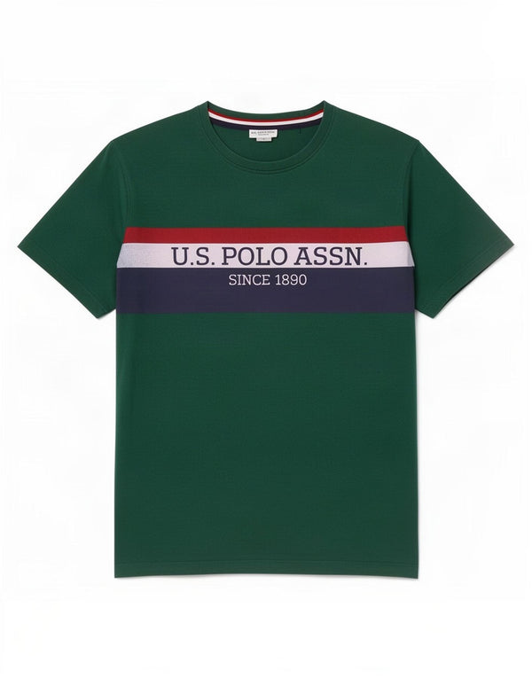 US Polo Assn. Camiseta gráfica masculina Top pequeno bloco colorido verde