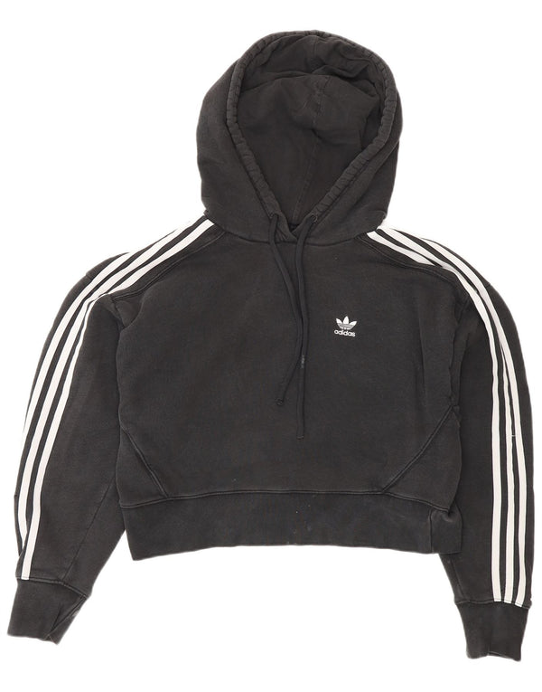 Adidas Womens Crop Oversized Hoodie Jumper Reino Unido 8 Pequeno Algodão Preto