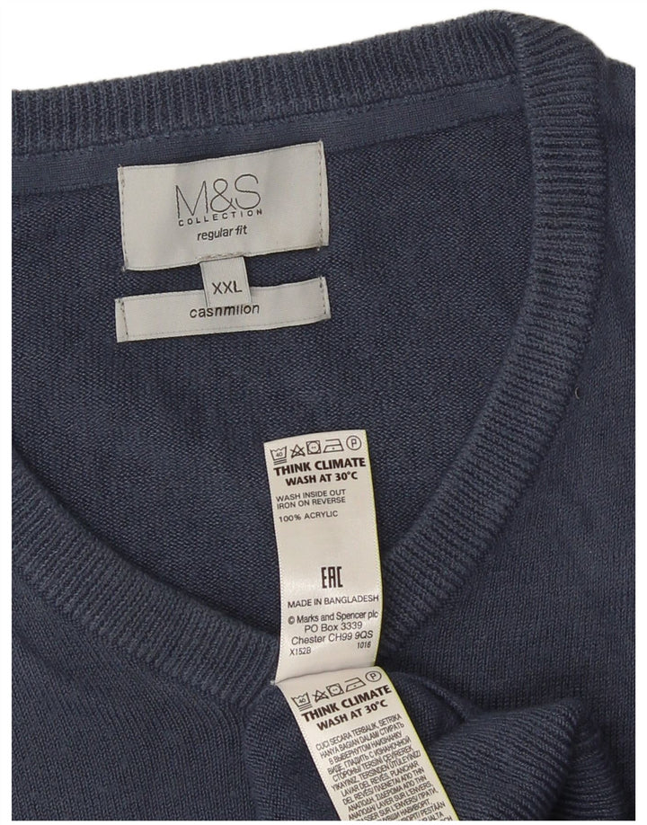 Suéter masculino Marks & Spencer com ajuste regular e decote em V 2XL azul marinho