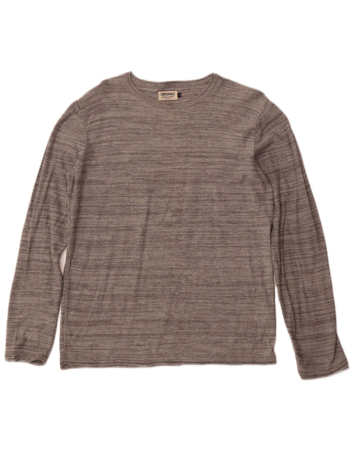 JACK & JONES Top masculino de manga comprida grande algodão cinza