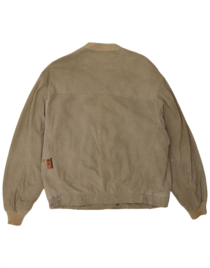 Jaqueta bomber masculina vintage de camurça UK 40 grande bege