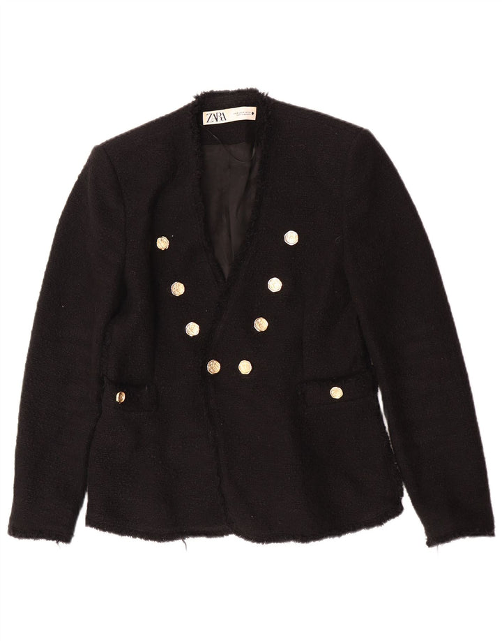 Jaqueta blazer feminina Zara com peito duplo Reino Unido 12 algodão preto médio