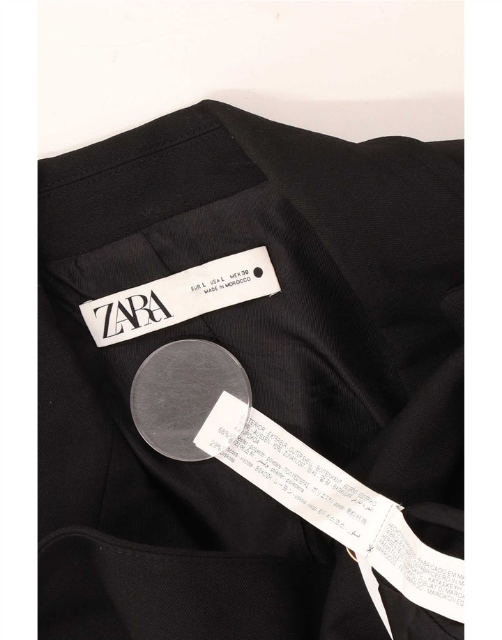 Jaqueta blazer feminina Zara com peito duplo Reino Unido 16 grande poliéster preto