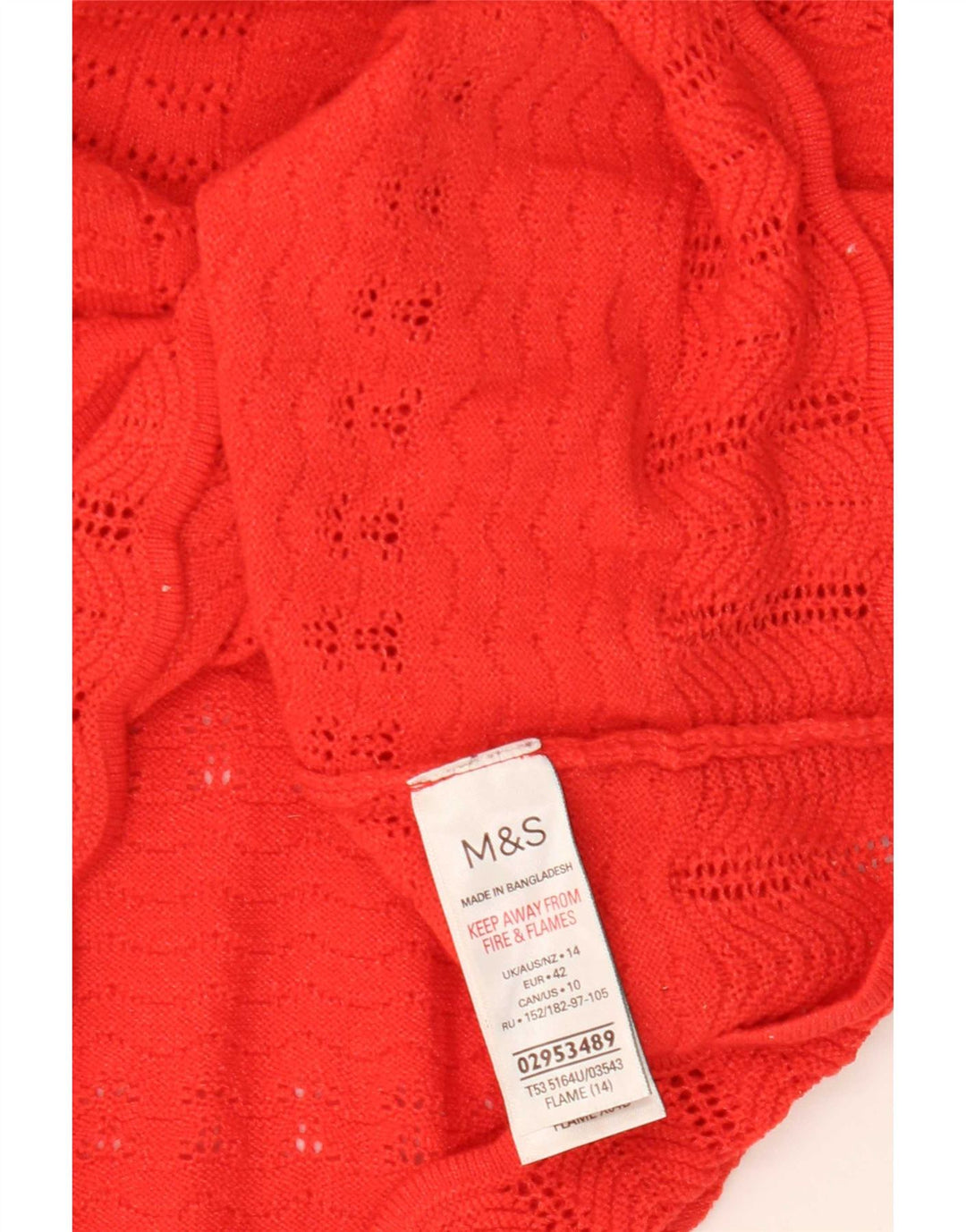 Suéter feminino Marks & Spencer com decote em V Reino Unido 14 poliéster vermelho médio