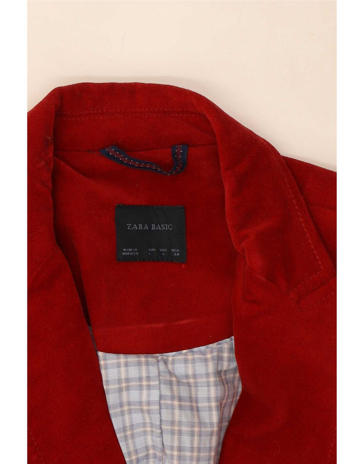 Jaqueta blazer feminina de veludo com 1 botão Zara Reino Unido 14 grande algodão vermelho