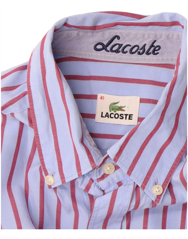 Camisa masculina Lacoste tamanho 41 grande algodão listrado azul