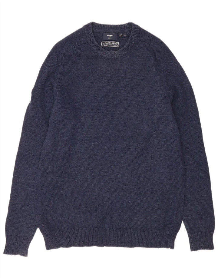 Suéter masculino Superdry com gola redonda e lã de cordeiro grande azul marinho
