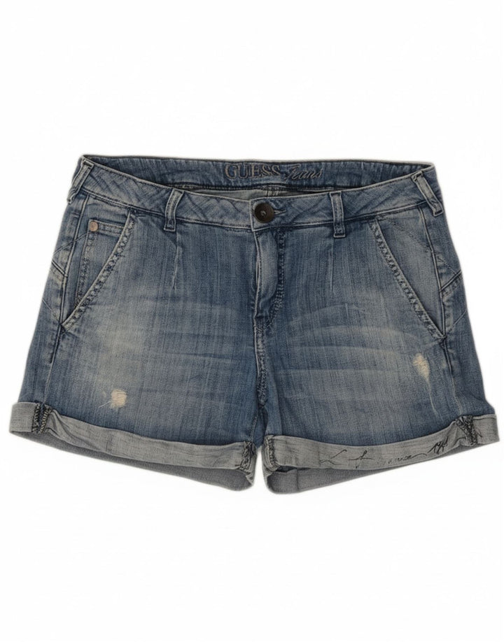 Guess Shorts jeans feminino desgastado W28 algodão azul médio