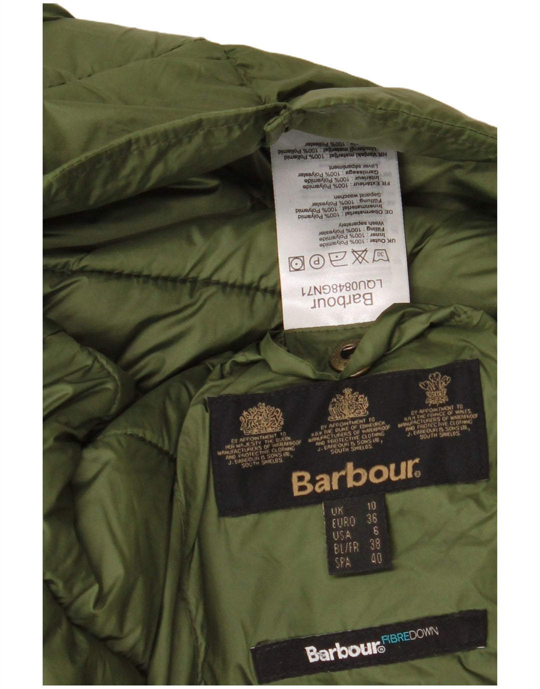 Jaqueta acolchoada superdimensionada feminina Barbour UK 10 poliéster cáqui pequeno