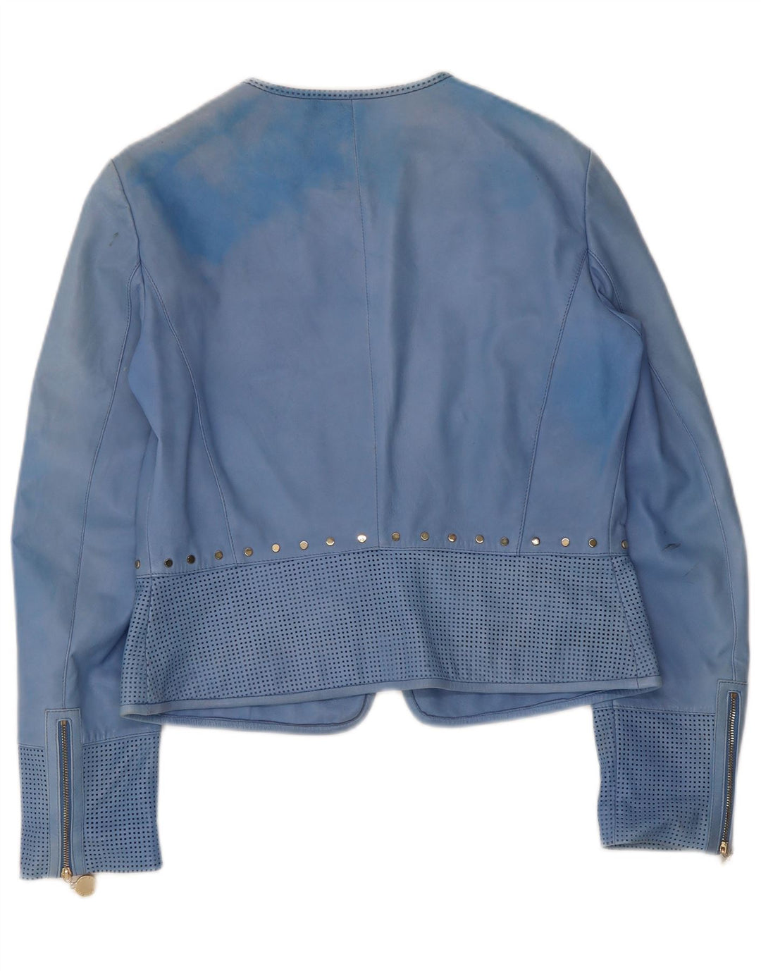 Jaqueta bomber feminina de couro Penny Black UK 14 grande couro azul