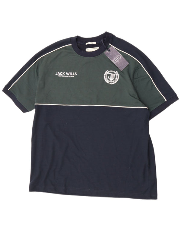 Camiseta gráfica masculina Jack Wills Top médio azul marinho colorblock