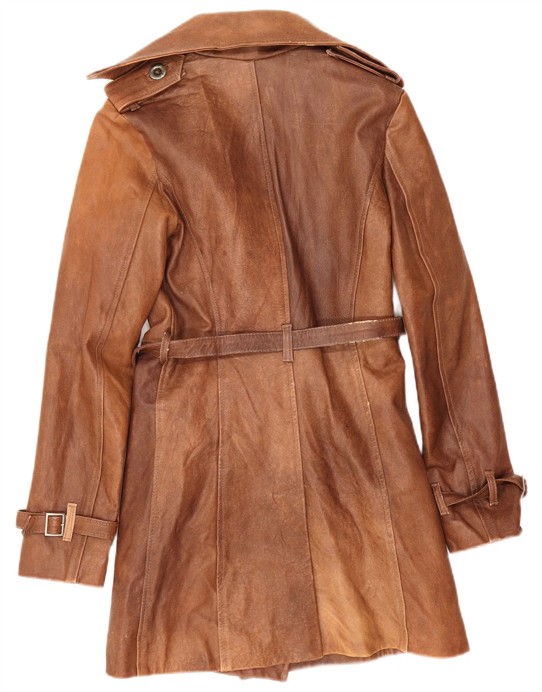 Casaco feminino vintage de couro com peito duplo IT 42 couro marrom médio