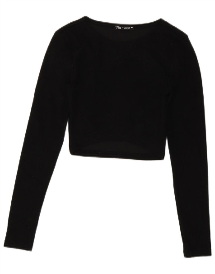 Zara Womens Crop Top Manga Longa Reino Unido 8 Pequeno Preto
