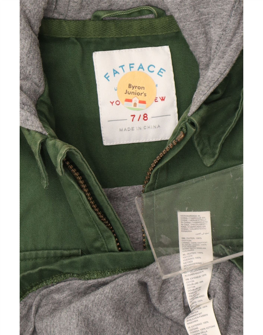 Camisa jeans Lenhador com capuz para meninos FAT FACE 7-8 anos verde colorblock