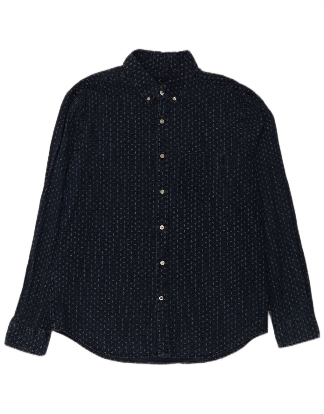 Camisa masculina American Eagle Classic Fit grande algodão manchado azul marinho