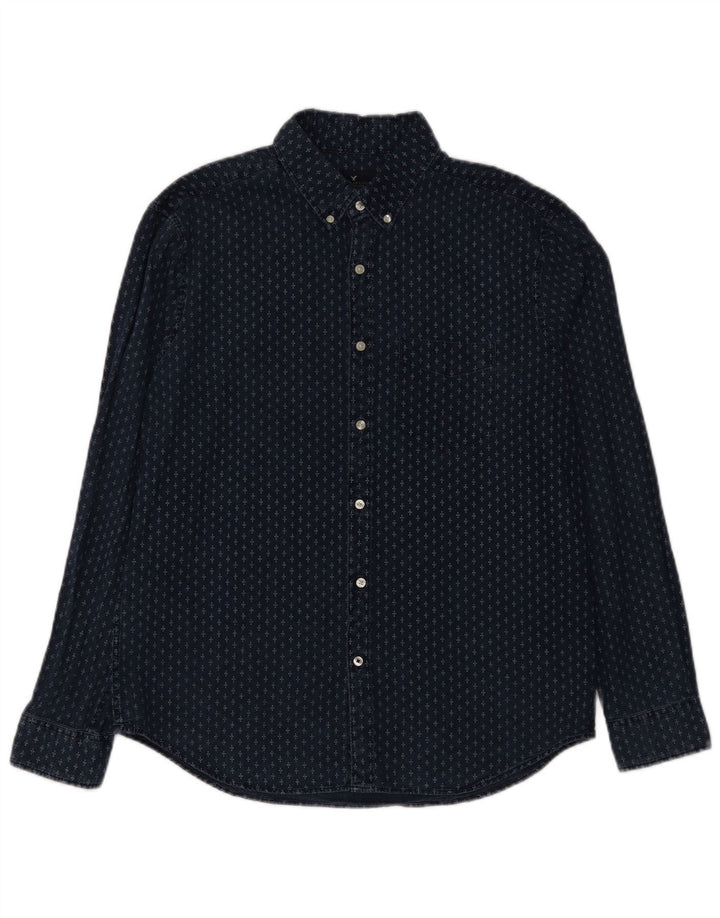 Camisa masculina American Eagle Classic Fit grande algodão manchado azul marinho