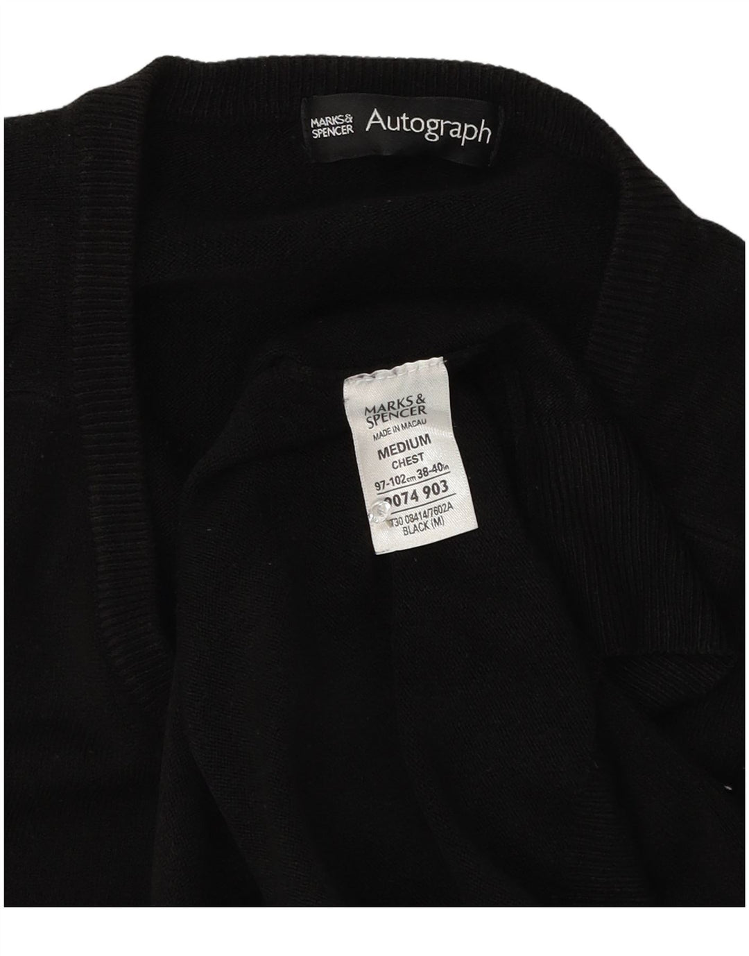 Suéter masculino Marks & Spencer Autograph com decote em V, acrílico preto médio