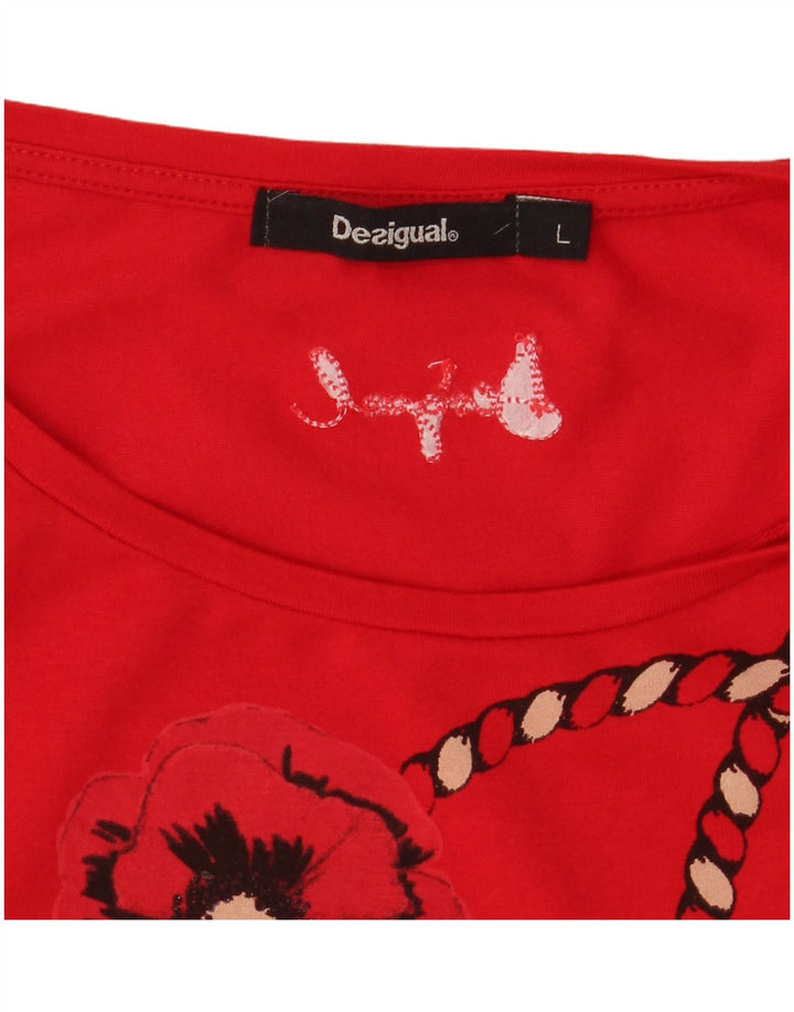 Blusa feminina assimétrica DESIGUAL UK 14 grande floral vermelho