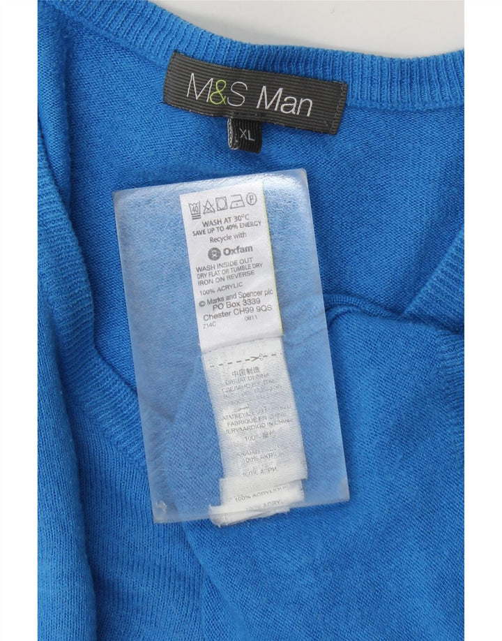 Suéter masculino Marks & Spencer com decote em V XL azul acrílico