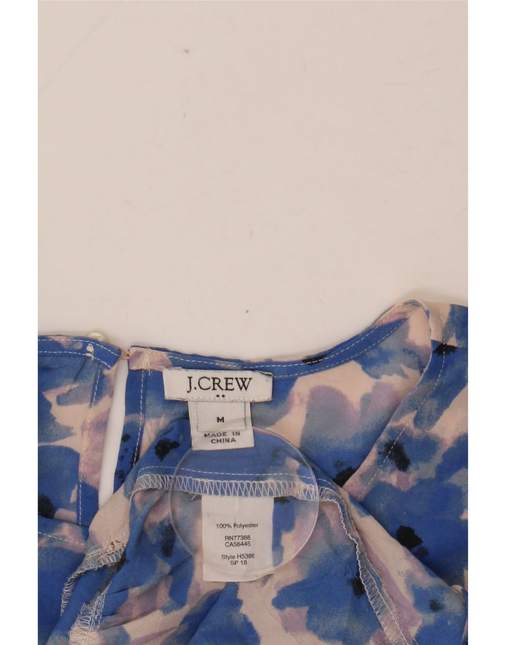 Blusa feminina J. CREW manga 3/4 UK 14 poliéster floral azul médio