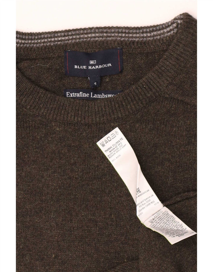 Suéter masculino Marks & Spencer com gola redonda, lã de cordeiro manchada verde pequena