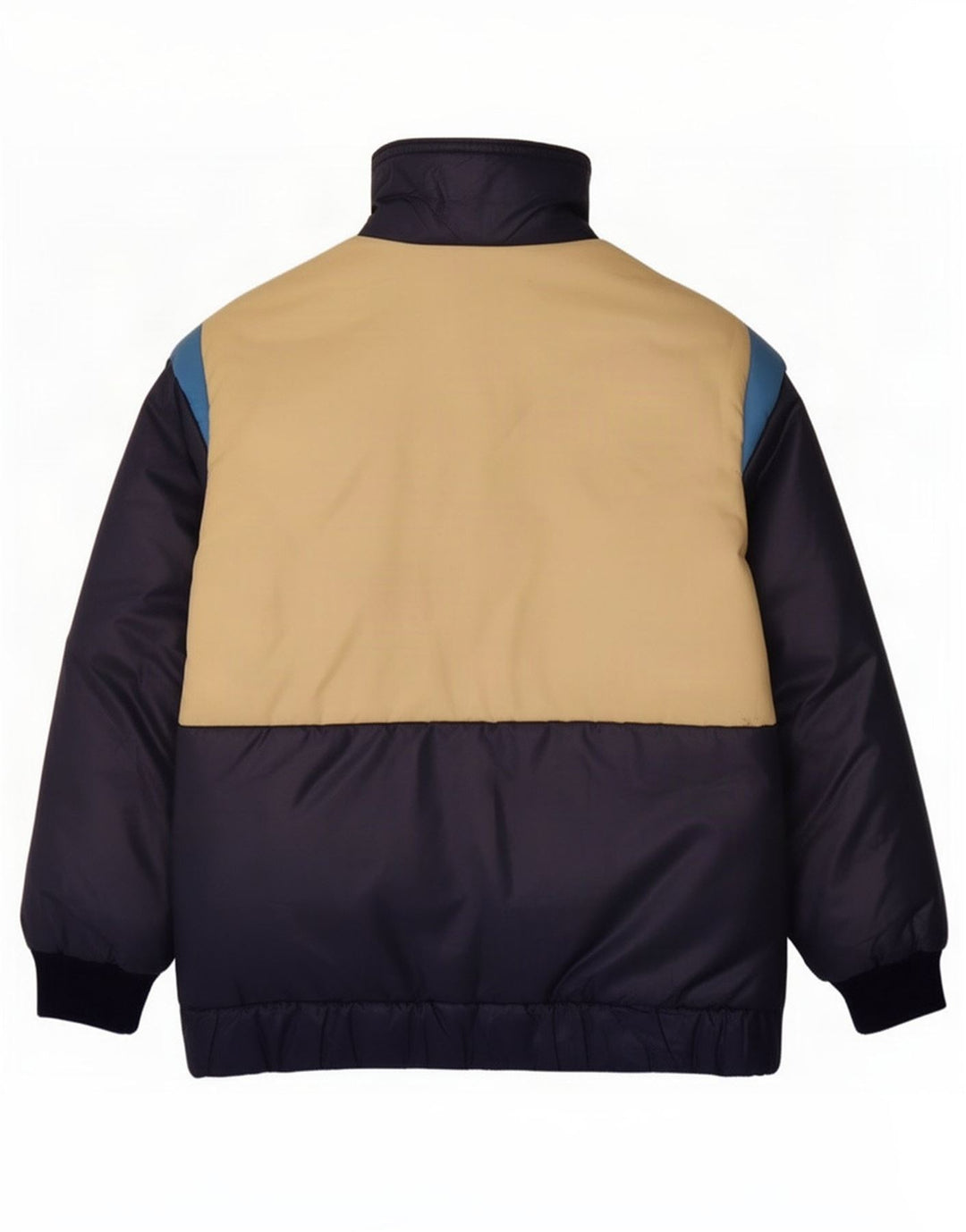 Jaqueta acolchoada masculina vintage UK 36 pequena poliamida colorblock azul marinho