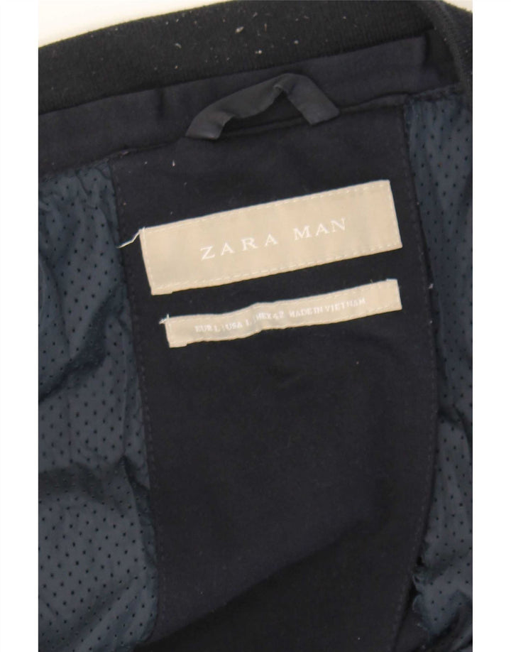 Jaqueta bomber masculina Zara UK 40 grande bloco colorido azul marinho