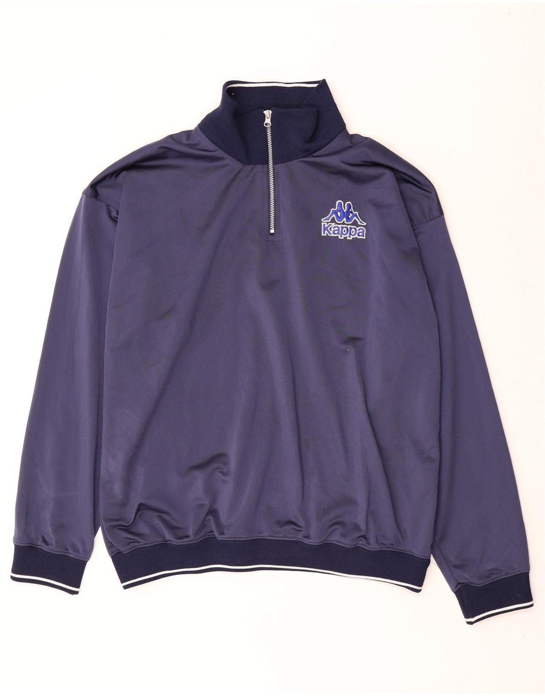 Kappa Mens Oversized Zip Neck Pulôver Treino Top Grande Azul Marinho