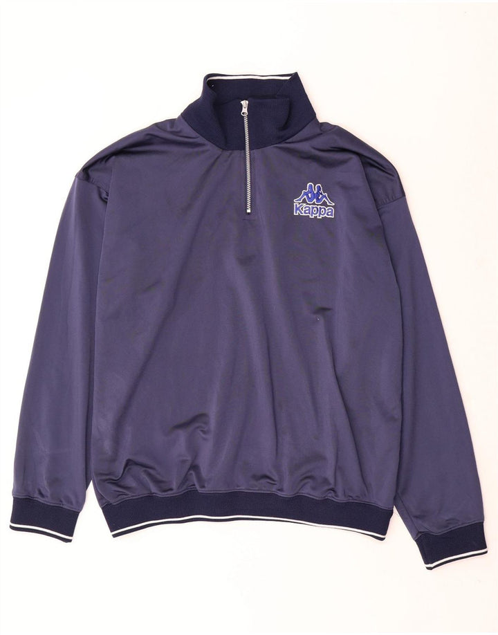 Kappa Mens Oversized Zip Neck Pulôver Treino Top Grande Azul Marinho